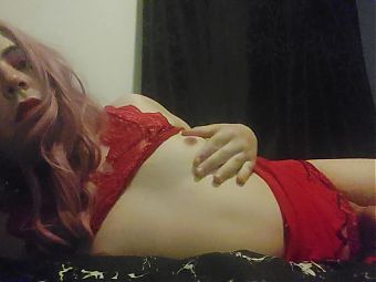 laying in bed with sexy lingerie and jerking off
